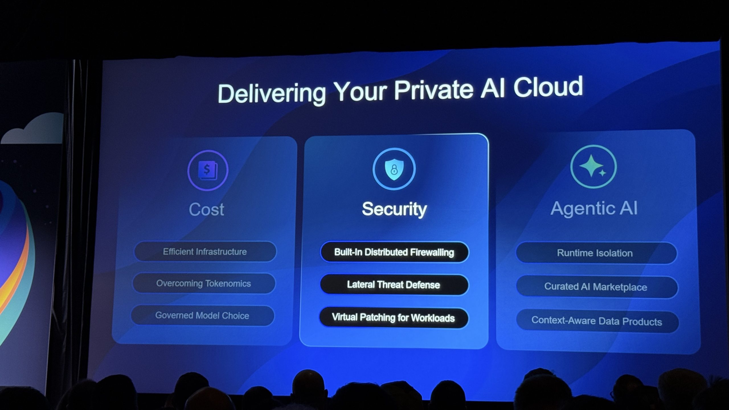 Slide titled Delivering Your Private AI Cloud with the Security column highlighted