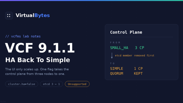 VCF Management Services control plane scaled from three nodes to one